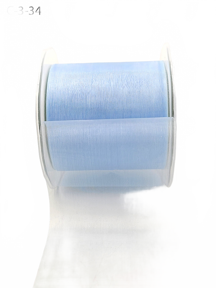 3 Inch Soft Shimmer Light Blue Sheer Ribbon With Cut Edge