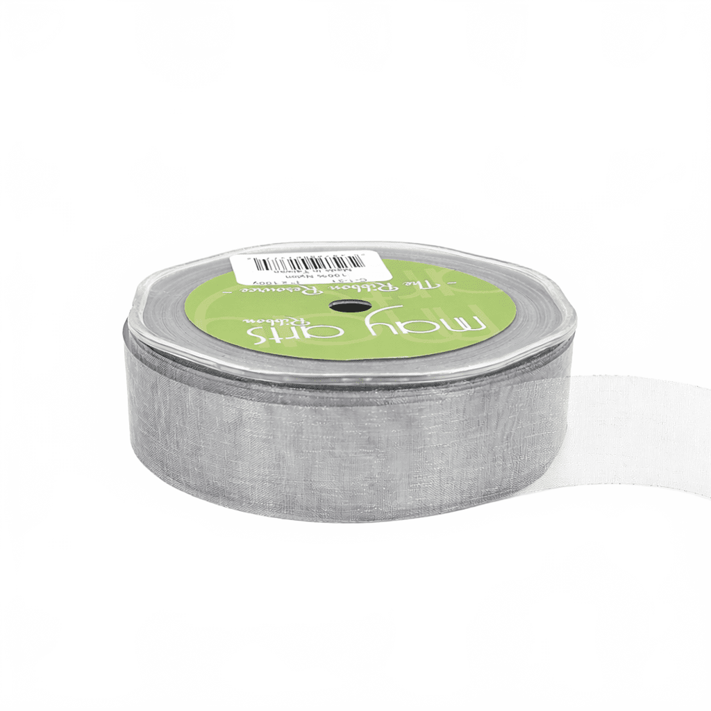 1 Inch Soft Shimmer Silver Sheer Ribbon With Cut Edge