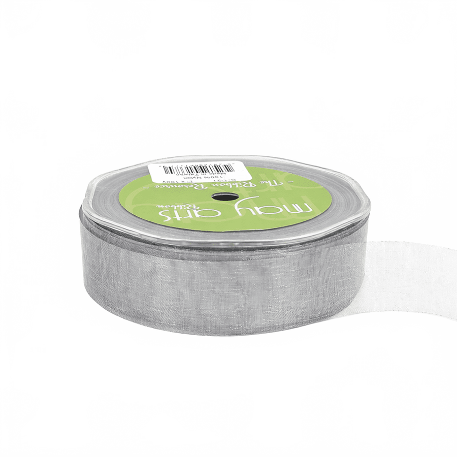 1 Inch Soft Shimmer Silver Sheer Ribbon With Cut Edge