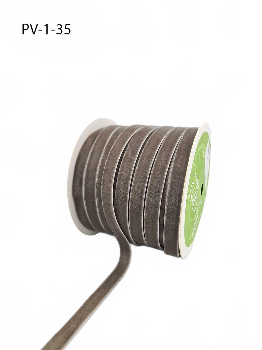 3/8 Inch Classic Pewter Velvet Ribbon With Woven Edge