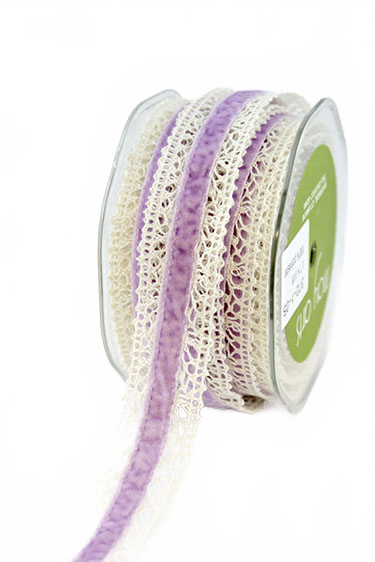 1.5 Inch Crochet With Ivory/Lavender Velvet Center Ribbon
