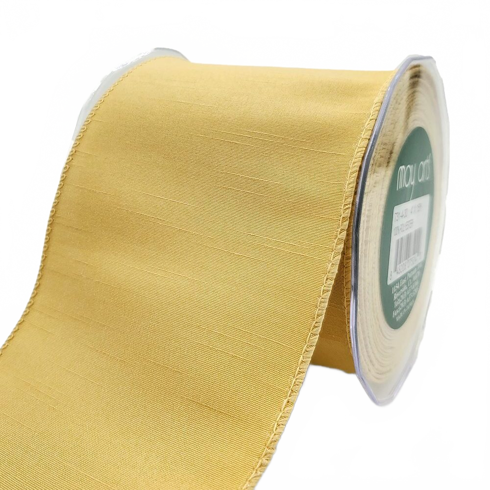 4 Inch Wired Faux Duck Cloth Raised Thread Gold Ribbon