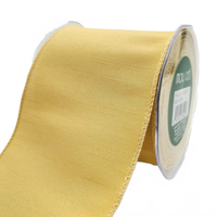 4 Inch Wired Faux Duck Cloth Raised Thread Gold Ribbon