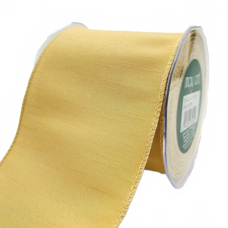 4 Inch Wired Faux Duck Cloth Raised Thread Gold Ribbon