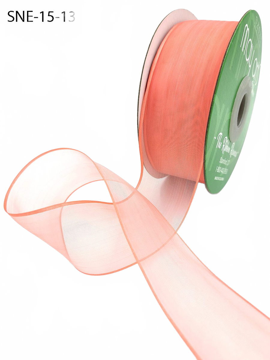 1.5 Inch Soft Coral Sheer Ribbon With Thin Solid Edge