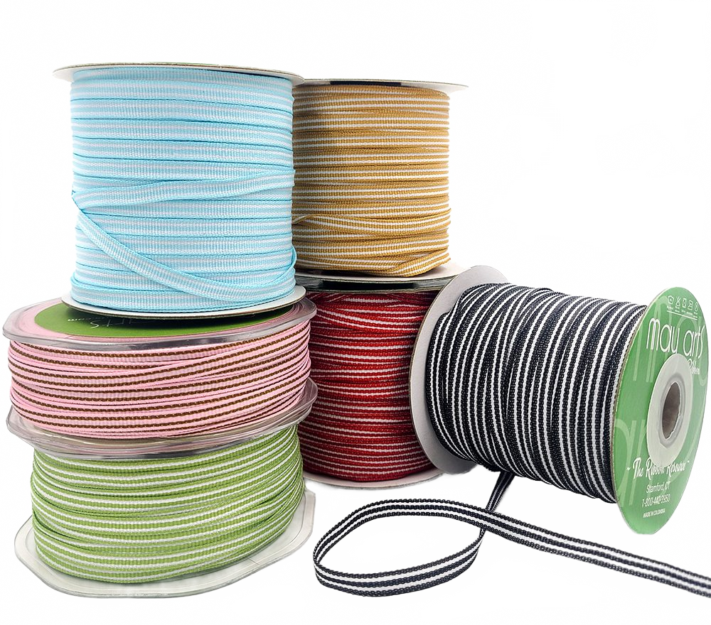 3/16 Inch Woven Grosgrain Stripe Ribbon With Woven Edge