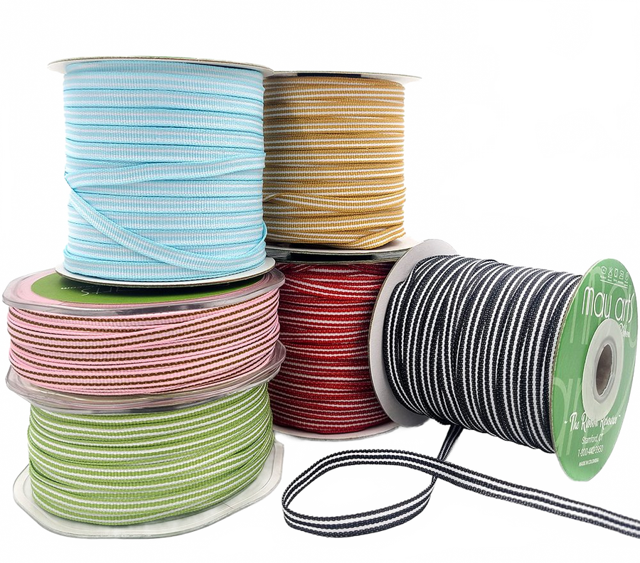 3/16 Inch Woven Grosgrain Stripe Ribbon With Woven Edge