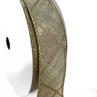 1.5″ Wired Gilded Glitter Plaid Tartan Faux Biasplaidsilvergold Linen Ribbon