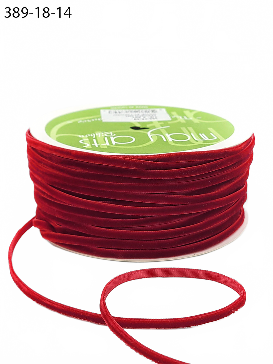 1/8 Inch Red Velvet String Cord Ribbon With Woven Edge