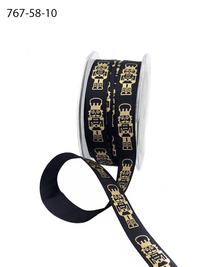 5/8 Inch Black Taffeta Gold Print Nutcracker Ribbon With Woven Edge