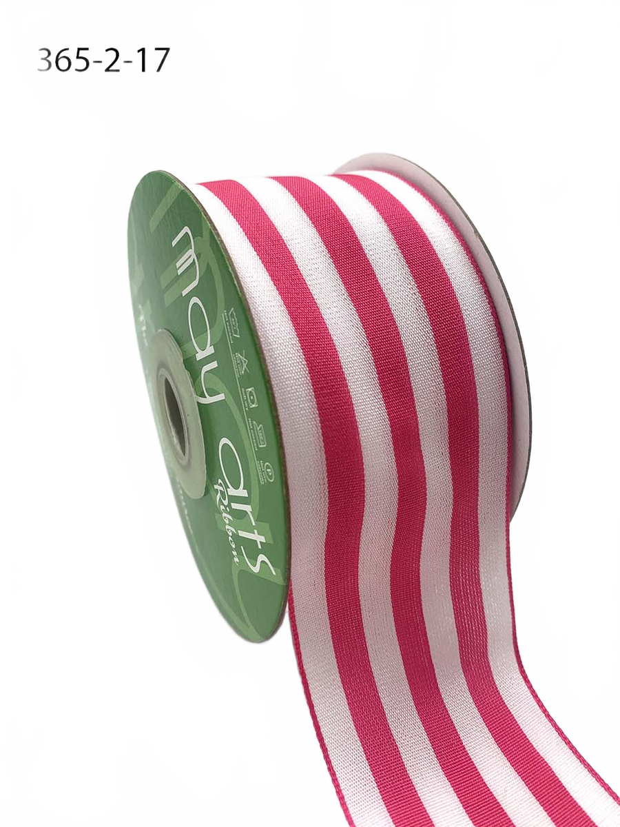 2 Inch Striped Pink/White Ribbon With Woven Edge