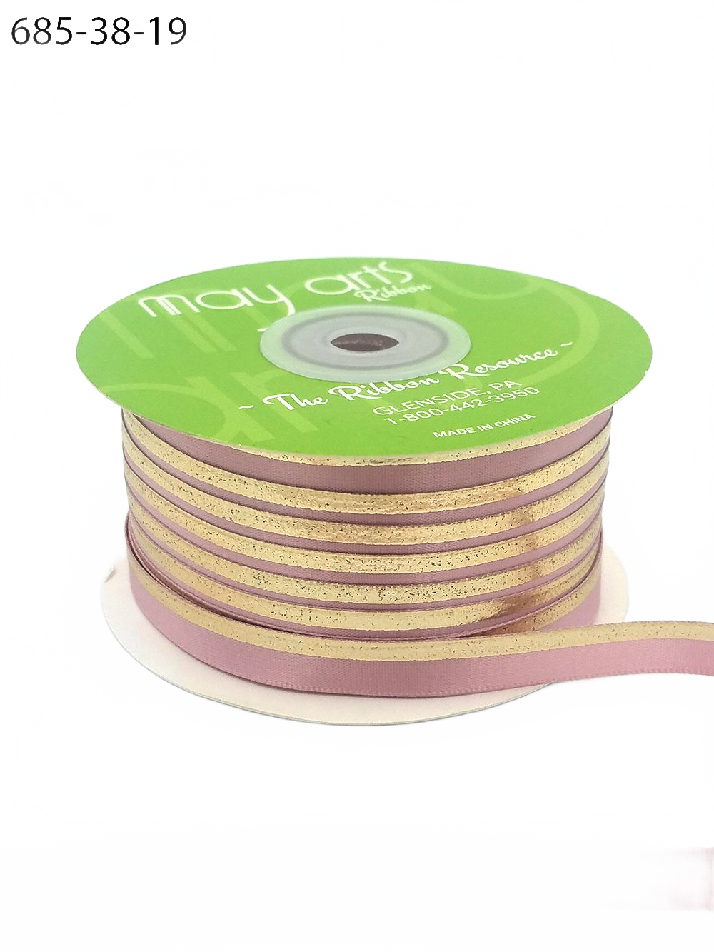 ~3/8″ Single Faced Satin Gold Mauve/Gold Foil Stripe Ribbon