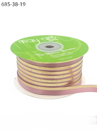 ~3/8″ Single Faced Satin Gold Mauve/Gold Foil Stripe Ribbon