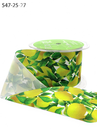 2.5 Inch Lemons Leaves Print Lemon/Leaves Ribbon With Wired Edge