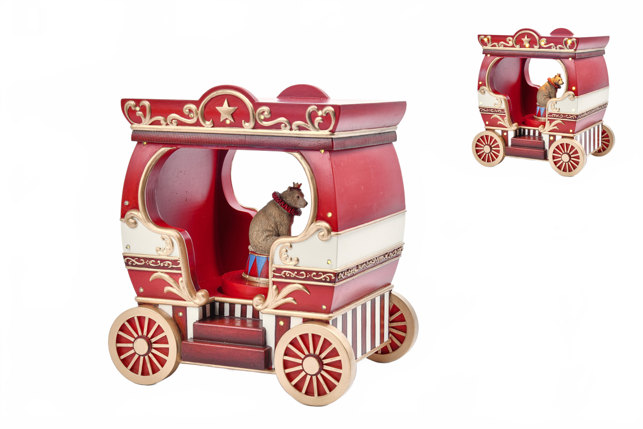 Bear Turning In Circus Wagon Music Box With Led Light
