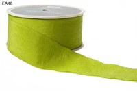 1.5 Inch Wrinkled Faux Parrot Green Silk Ribbon With Cut Edge