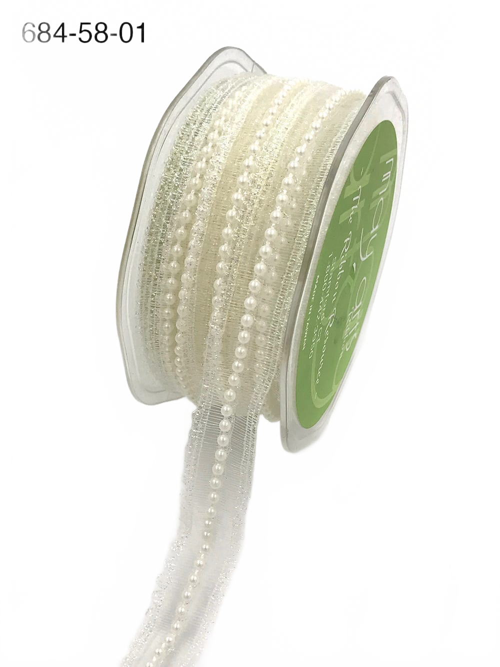 5/8 Inch White Sheer Lace Trim With Pearl Center Ribbon With Scalloped Edge