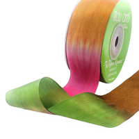 1.25 Inch 100% Hand-Dyed Variegated (Multi-Color) Fuchsia/Green Silk Ribbon With Woven Edge