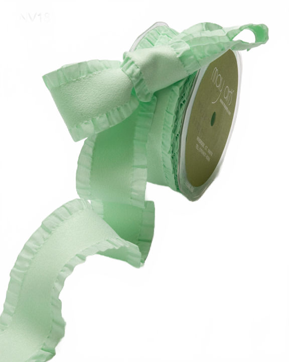 1.5 Inch Faux Suede Seafoam Ribbon With Woven Ruffled Edge