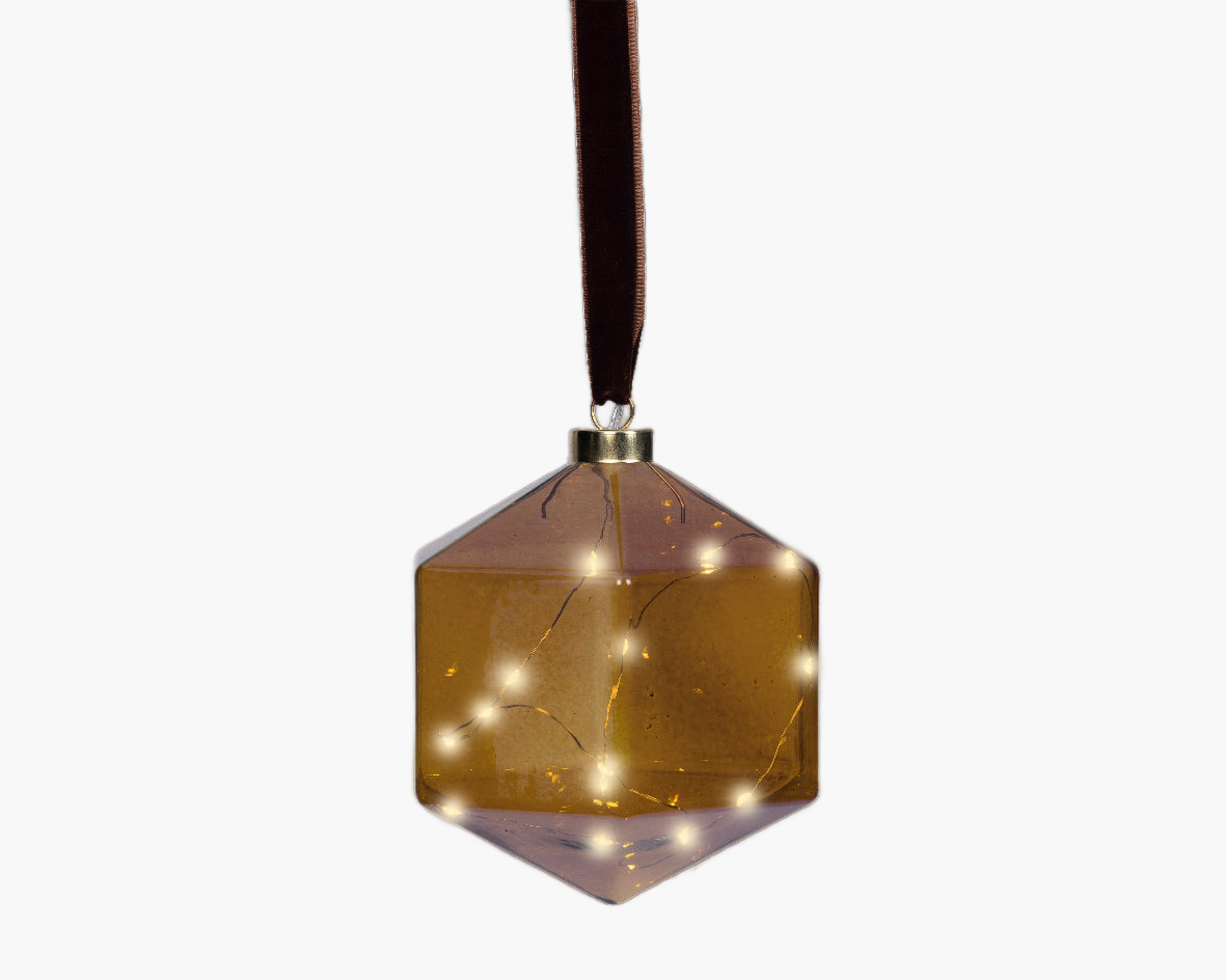 6" Micro LED Brown Geometric Ornament Battery Operated
