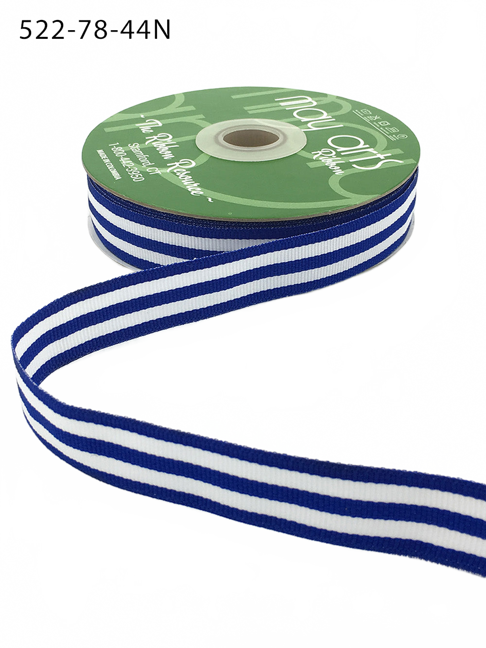 7/8 Inch Royal Blue/White Grosgrain Horizontal Stripes Ribbon With Woven Edge