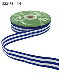 7/8 Inch Royal Blue/White Grosgrain Horizontal Stripes Ribbon With Woven Edge
