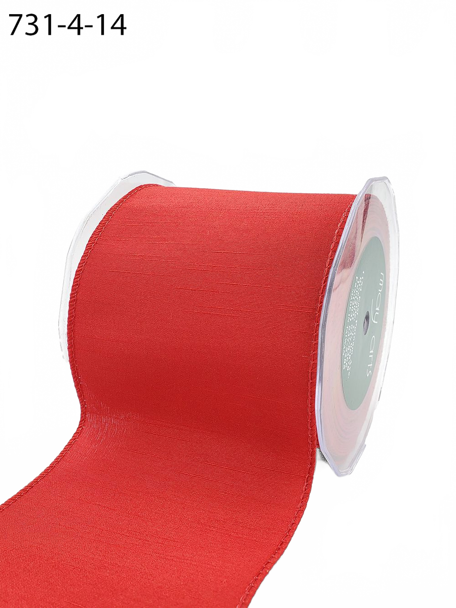 4 Inch Wired Faux Duck Cloth Raised Thread Red Ribbon