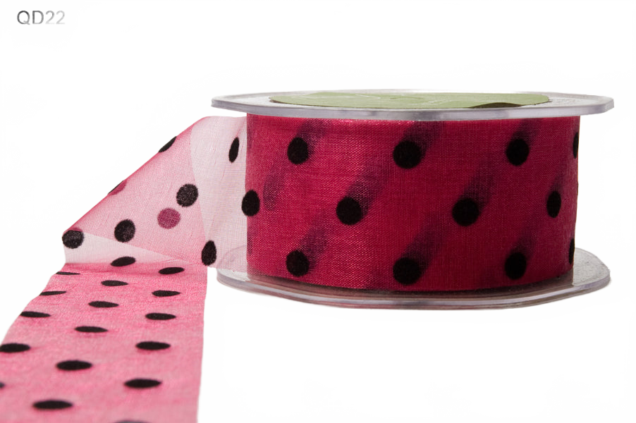 1.5 Inch Sheer With Fuchsia/Black Dots Velvet Dots Ribbon
