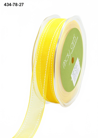 7/8 Inch Yellow Sheer Ribbon With Woven White Stitched Edge