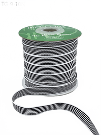1/2 Inch Black/White Grosgrain Multi-Color Striped Ribbon With Woven Edge