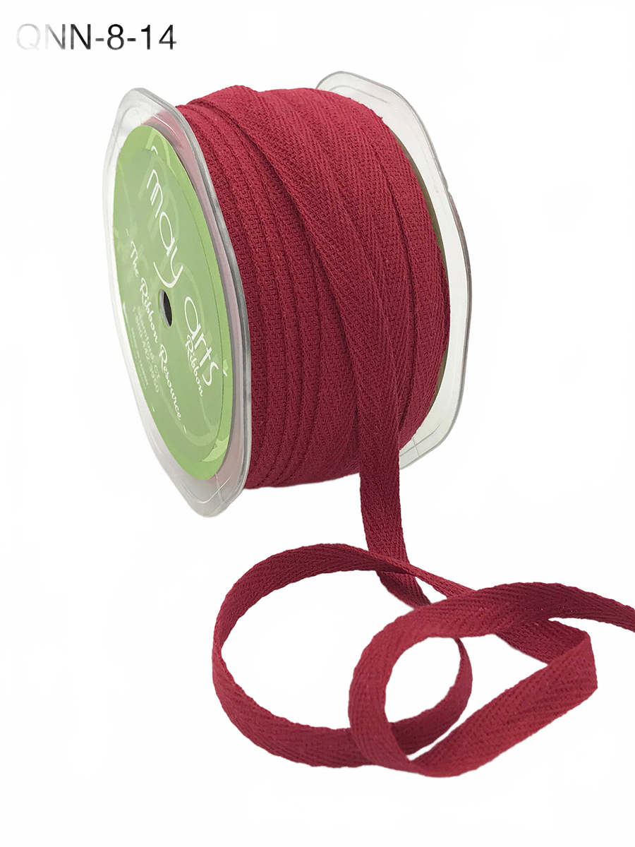 3/8 Inch 100% Cotton Classic Medium Weight Red Twill Ribbon With Woven Edge