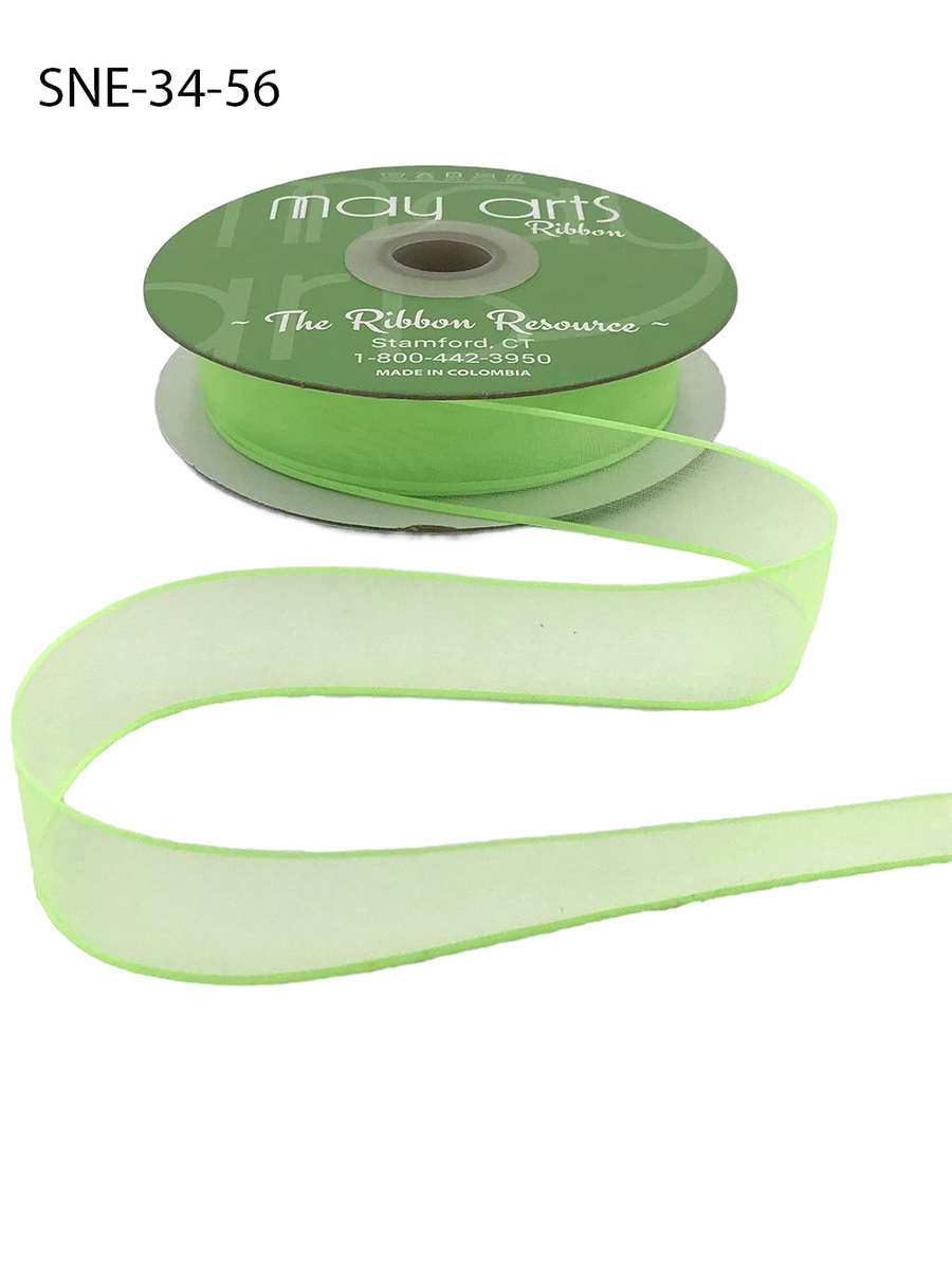 ~3/4 Inch Soft Neon Green Sheer Ribbon With Thin Solid Edge