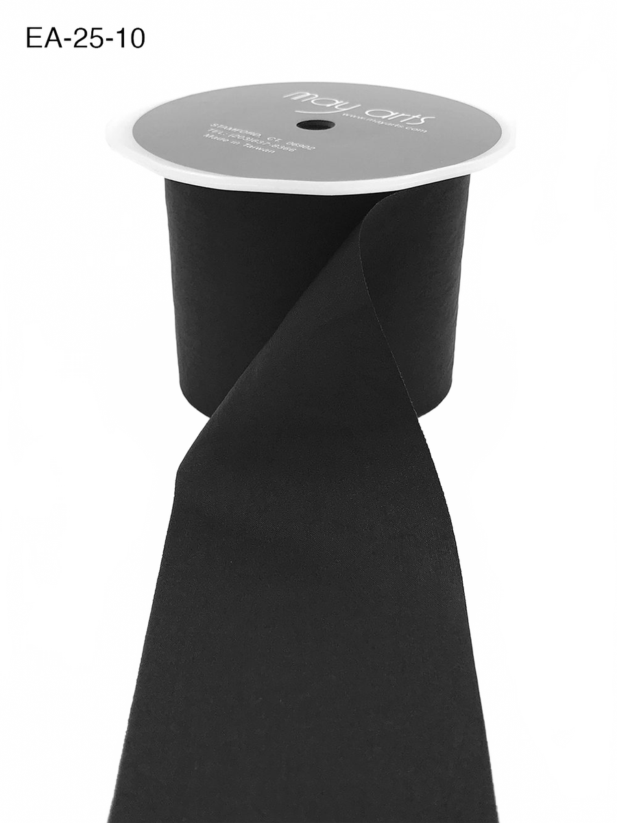 2.5 Inch Wrinkled Faux Black Silk Ribbon With Cut Edge