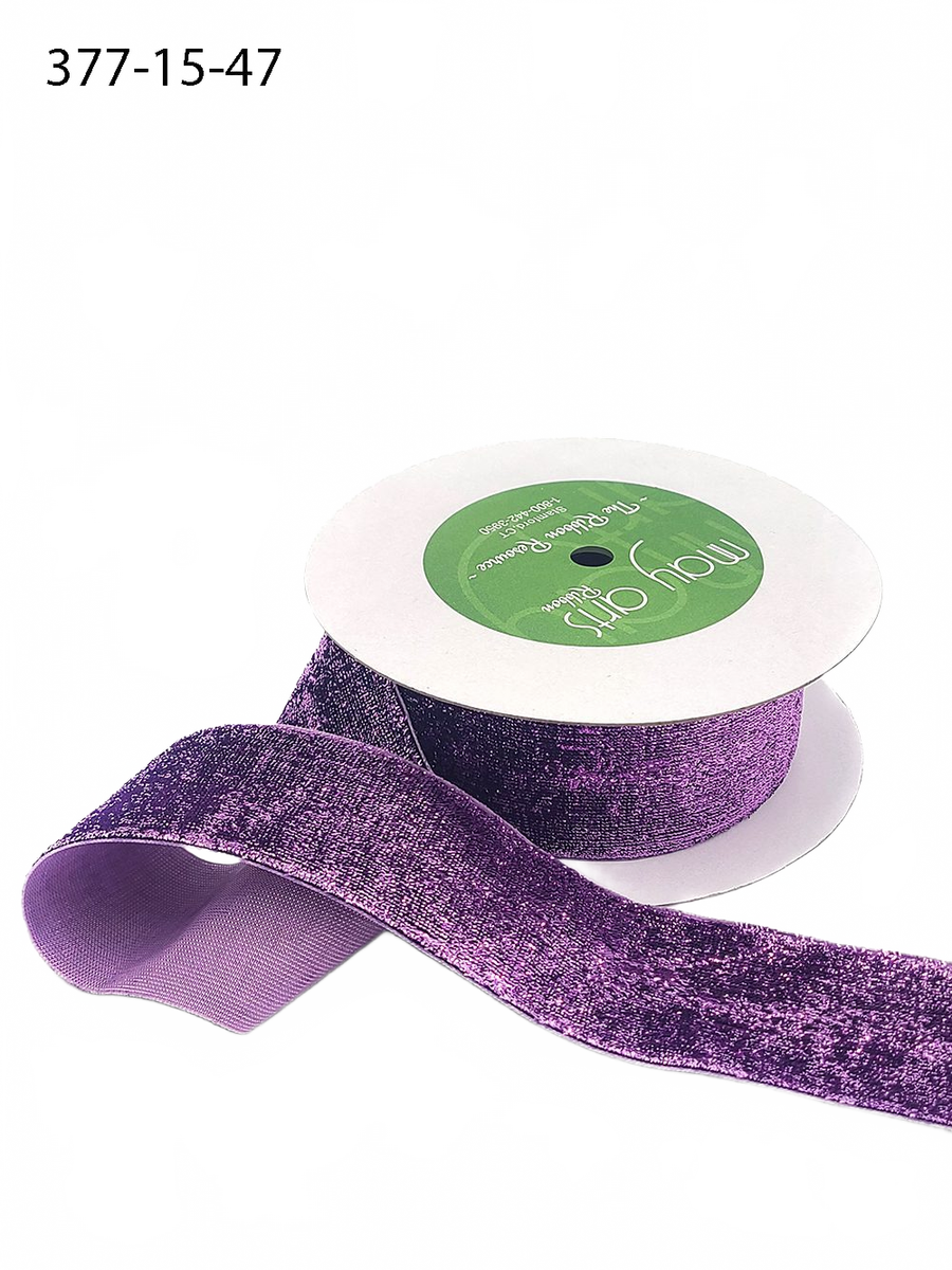 1.5 Inch Woven Metallic Purple Velvet Ribbon With Woven Edge