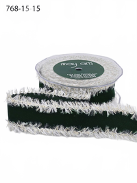 1.5 Inch Velveteen Green Ribbon With Tinsel Edge For Gift Wrapping, Crafts & Décor
