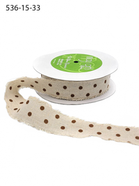 1.5 Inch Natural/Brown Dots Velvet Polka Dots On Natural Ribbon With Frayed Edge