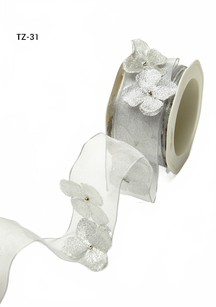 1.5 Inch Flower With Pearl Ribbon Garland