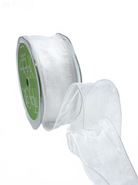 1.5 Inch Shimmer White Sheer Ribbon With Wired Edge
