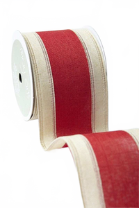 2.5 Inch Faux Linen Center Stripe Ribbon With Woven Edge