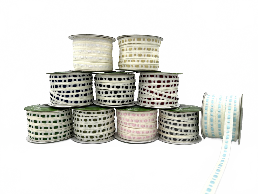 ⅜ Inch Dot Center Line Woven Edge Ribbon