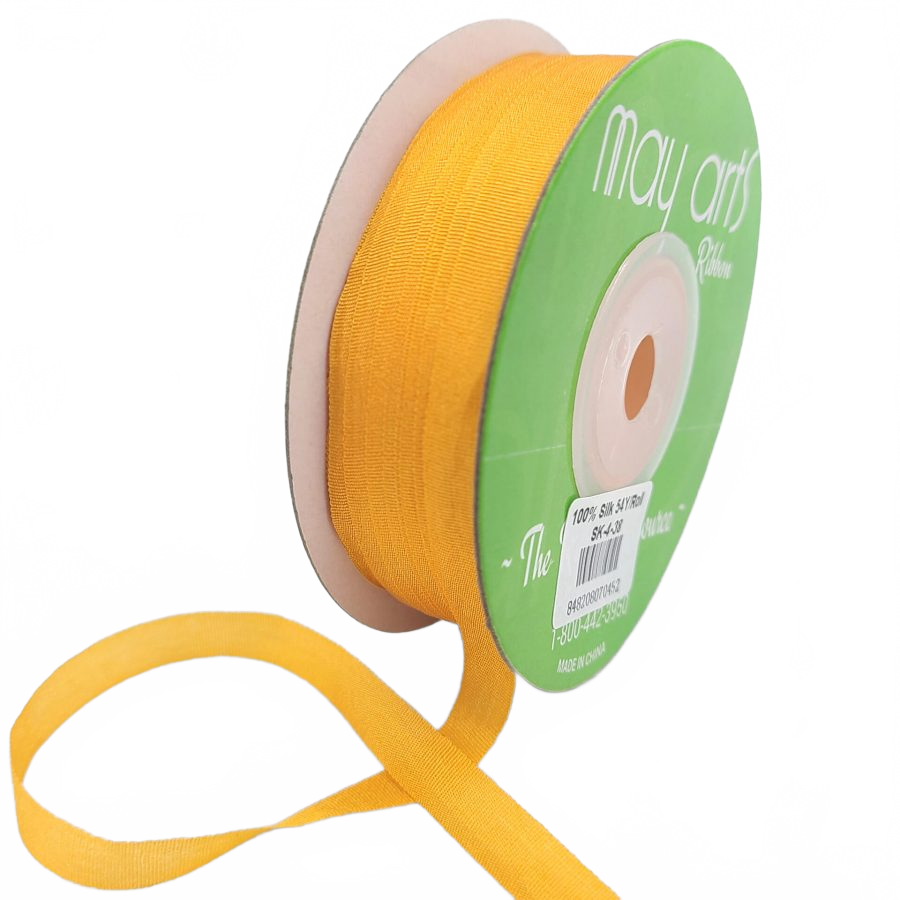 100% Hand-Dyed 1/4 Inch Cadmium Yellow Silk Ribbon With Woven Edge