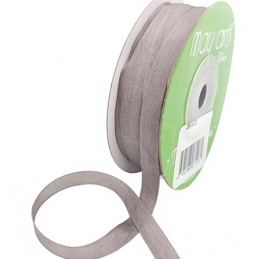 100% Hand-Dyed 1/4 Inch Pavestone Grey Silk Ribbon With Woven Edge