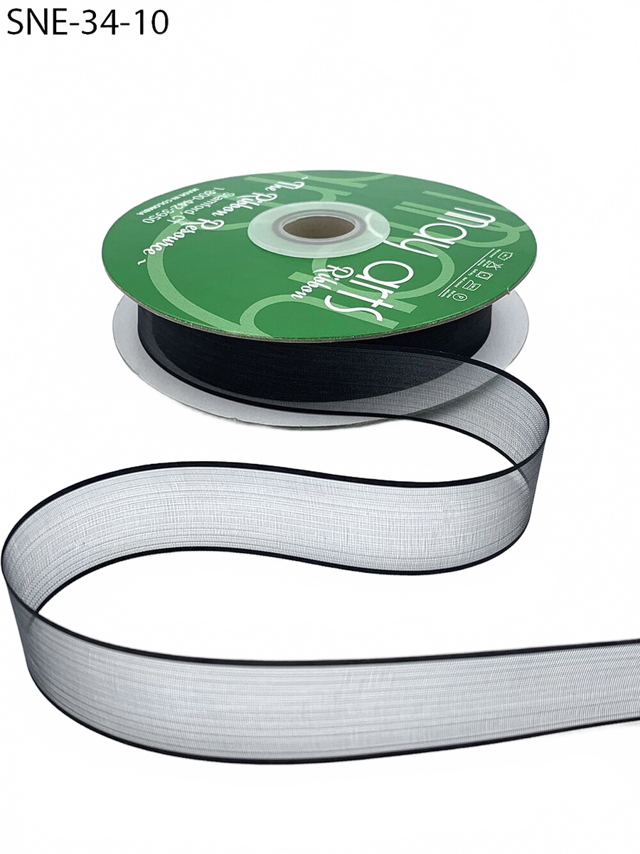 ~3/4 Inch Soft Black Sheer Ribbon With Thin Solid Edge