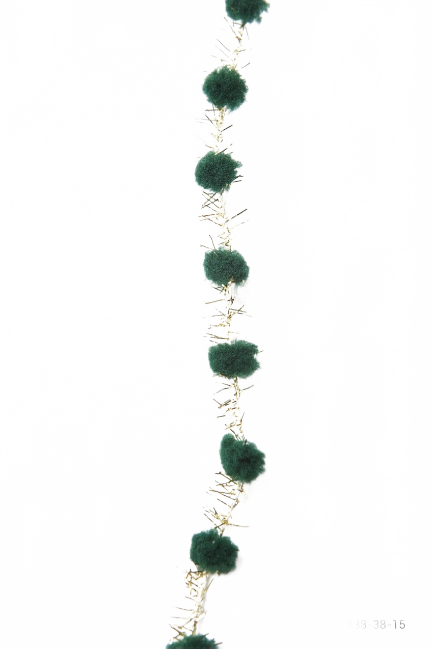 3/8 Inch Pom Pom With Forest Green/Gold Metallic Fringe