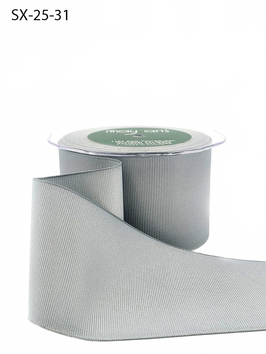 ~2.5 Inch Heavy-Weight (Higher Thread Count) Classic Silver Grosgrain Ribbon With Woven Edge