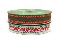 1 Inch Holiday Embroidered Geo Print Ribbon With Woven Edge