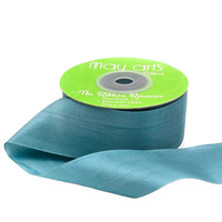 1.25 Inch 100% Hand-Dyed Teal Silk Ribbon With Woven Edge