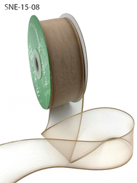 1.5 Inch Soft Taupe Sheer Ribbon With Thin Solid Edge
