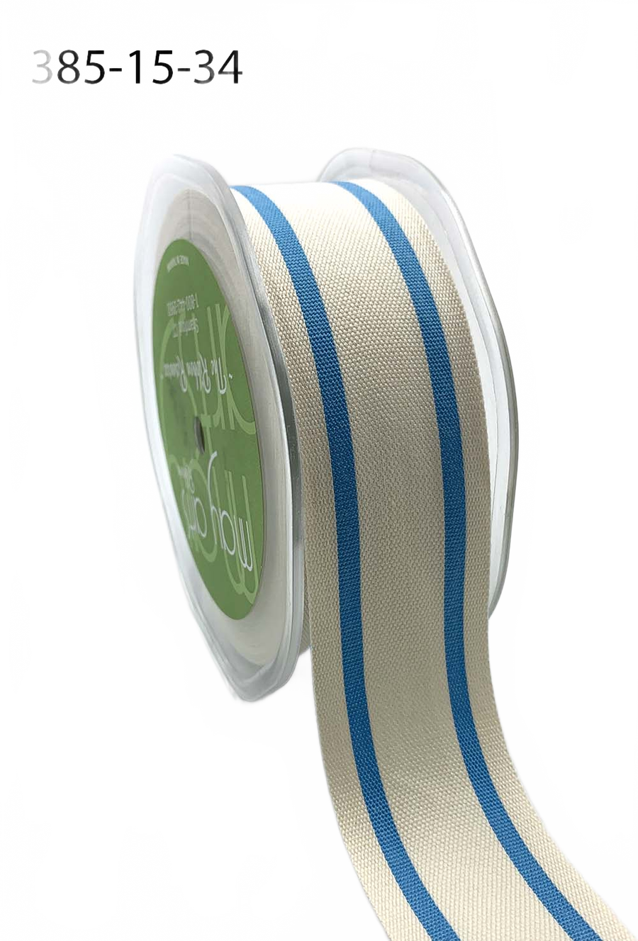 1.5 Inch Sky Blue Cotton Blend Woven Double Stripe Ribbon With Woven Edge