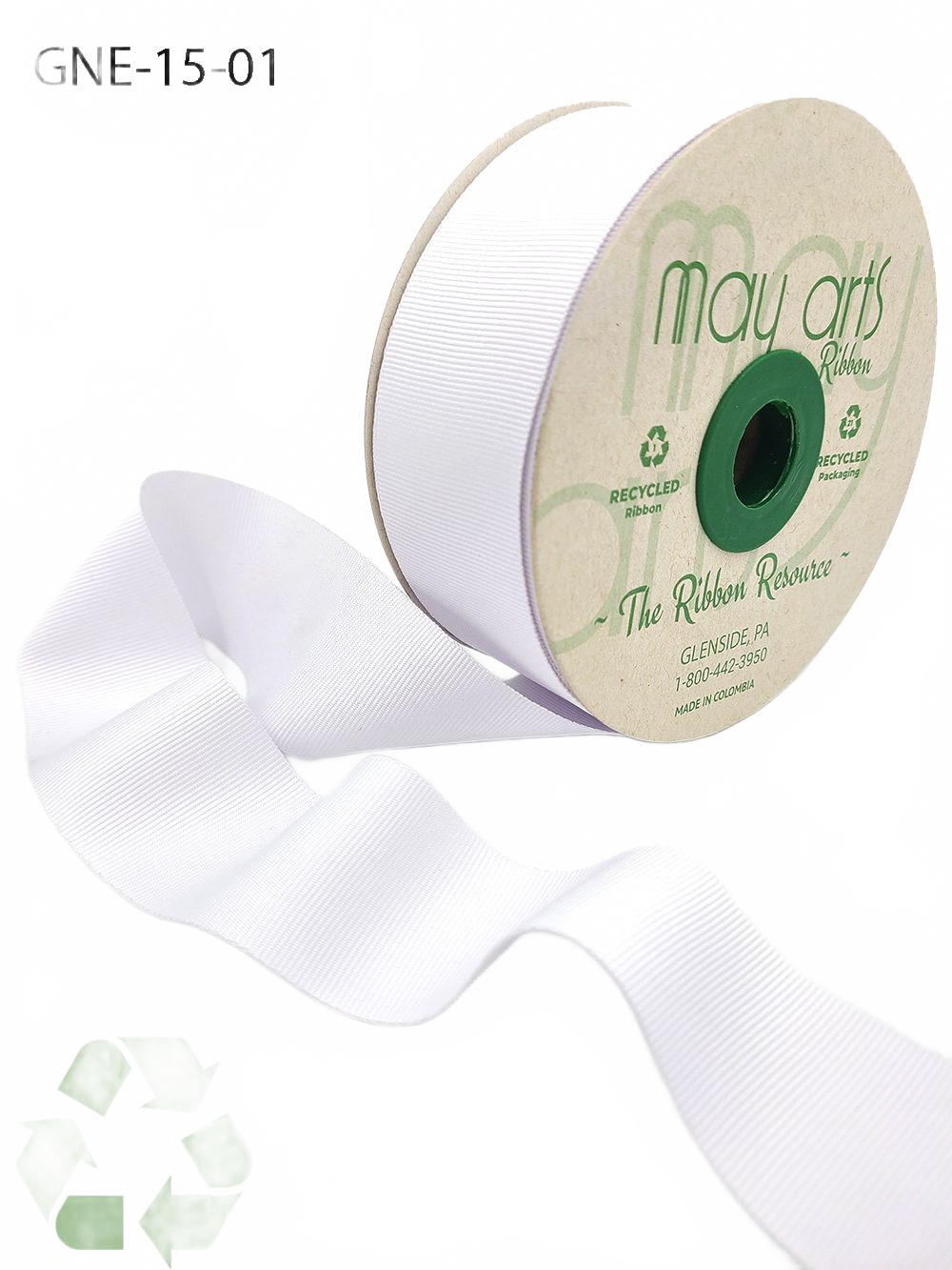 1.5 Inch Eco-Friendly Recycled White Grosgrain Ribbon With Woven Edge